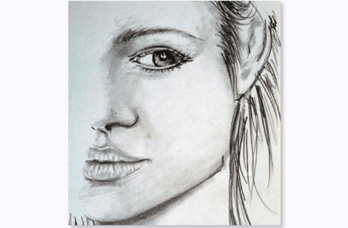 Série de estudos em lápis grafite explorando expressões faciais e detalhes realistas.