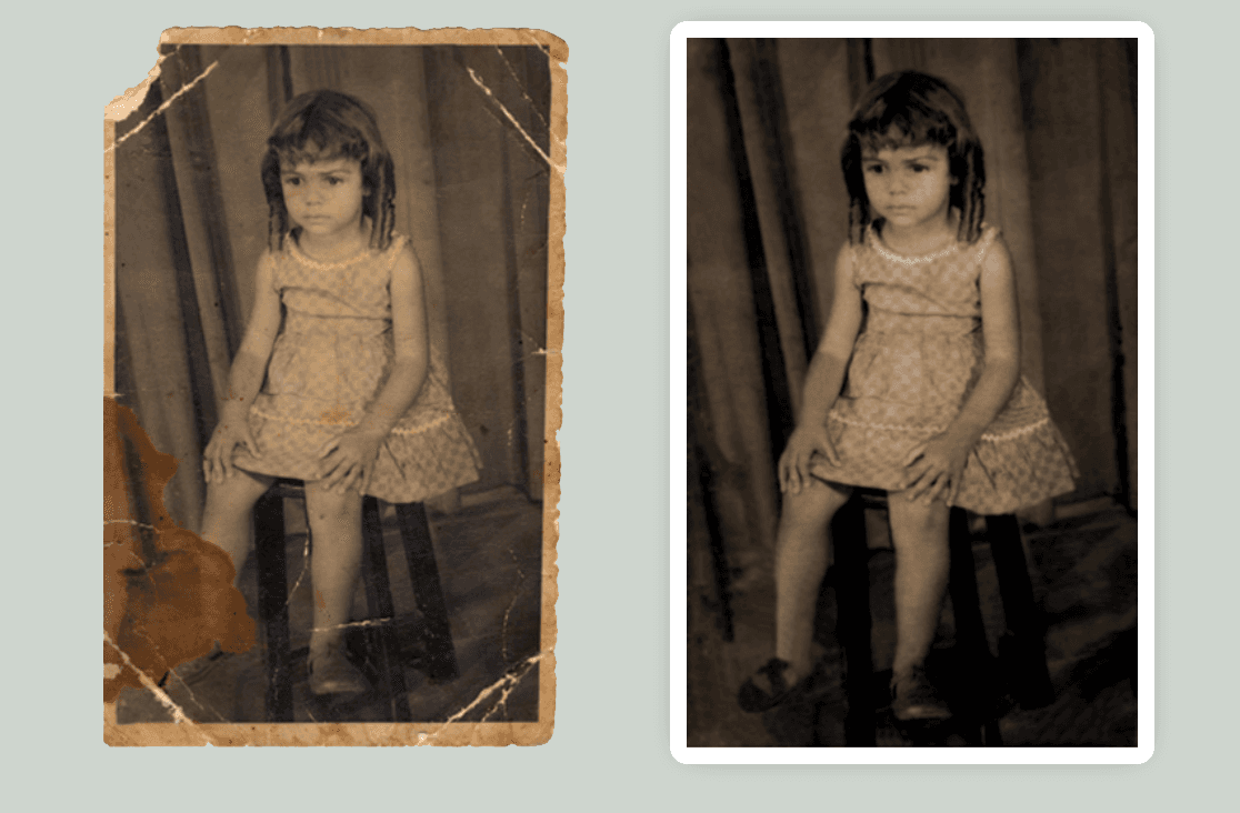 Fotografia antiga restaurada digitalmente, removendo marcas do tempo e recuperando contraste e nitidez, preservando a memória original.